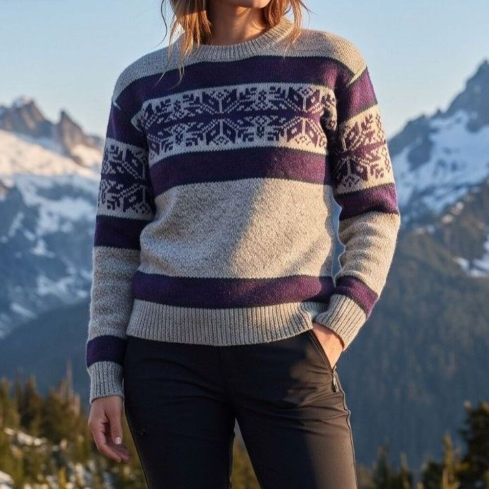 VTG 80s 90s American Eagle Wool Fair Isle Sweater Made in USA Nordic Ski Small